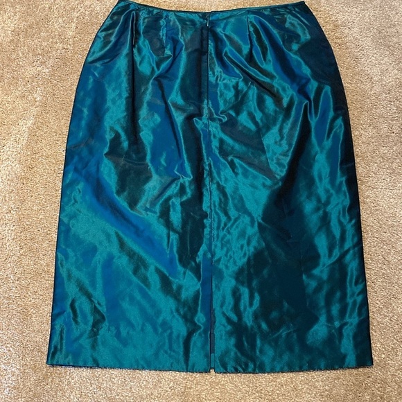 Carlisle Silk Pencil Fully Lined Skirt Shimmering MetallicTeal Size 4 - Picture 4 of 7